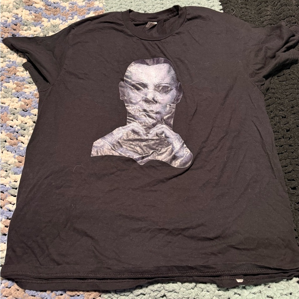 Black Graphic Men’s T-Shirt with Silver Portrait Print